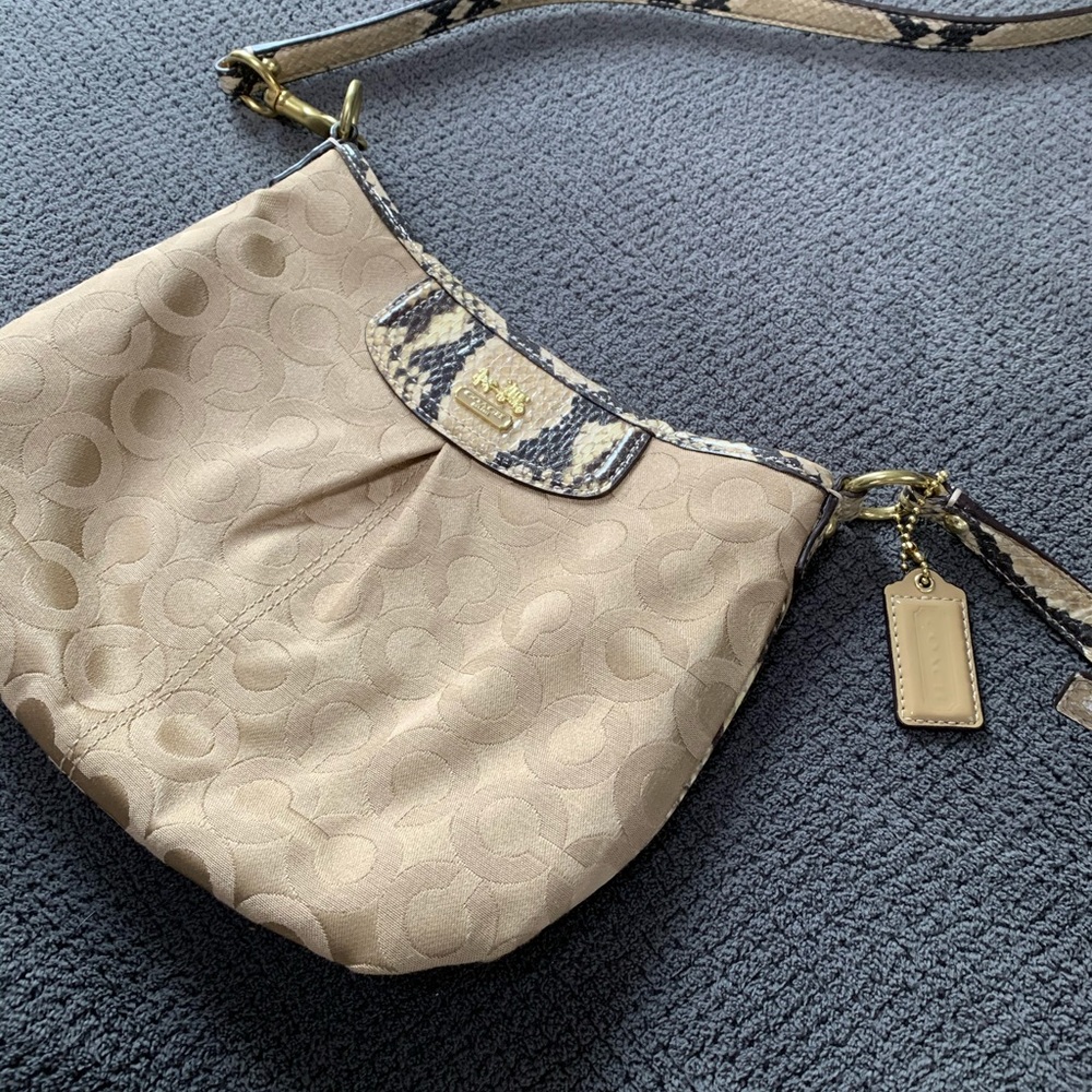 Coach tan and snake skin crossbody bag